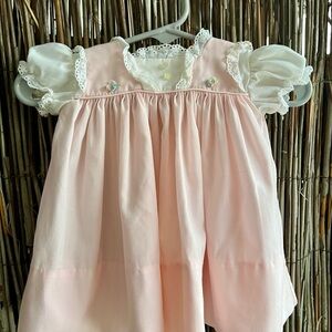 Vintage Baby Dress Handmade Embroidered 0-3M Pink White